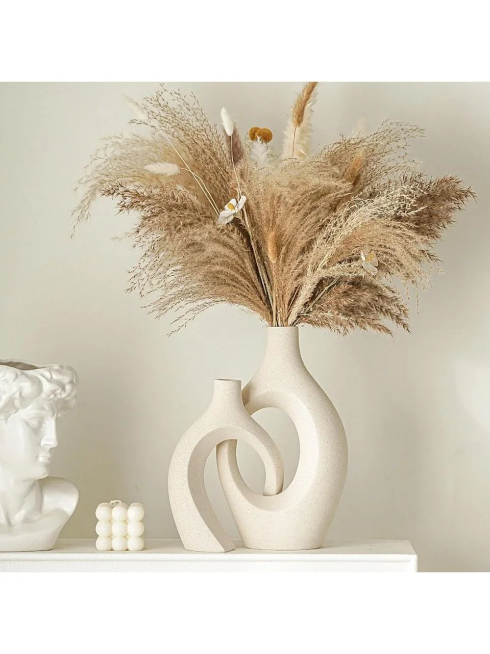 Cream White 11 Hollow Ceramic Vase Set Of 2 Boho Tabletop Living Room Home Dec